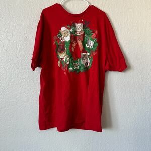 Cat Wreath Shirt Christmas Holiday Time Plus Size 3X Red